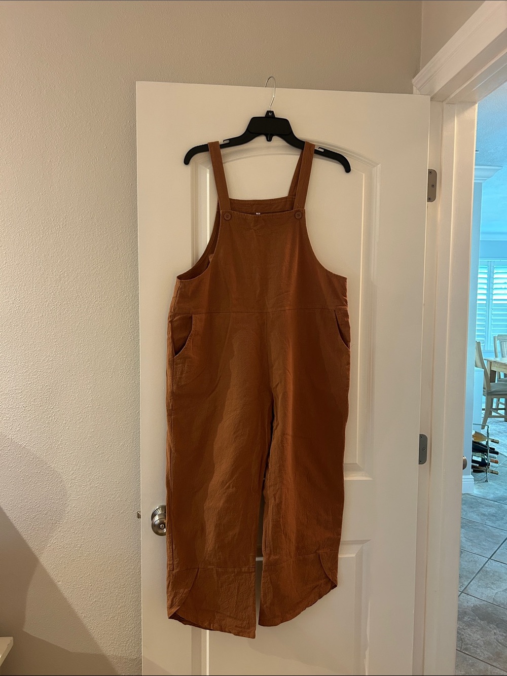 Women's Rust Brown Wide-Leg Overalls Jumpsuit Cotton Linen Blend